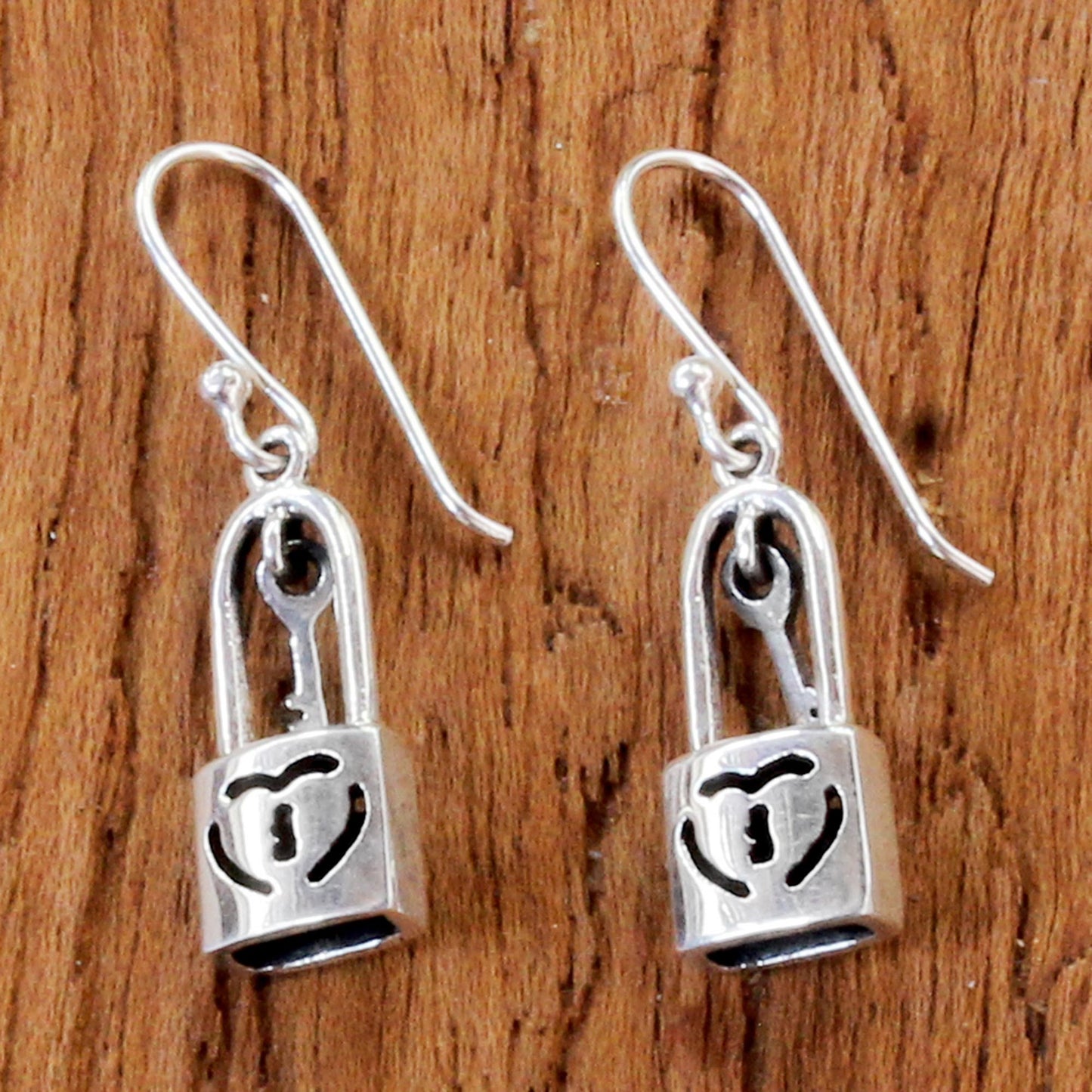 Under Lock and Key Sterling Silver Heart Lock Dangle Earrings from Thailand