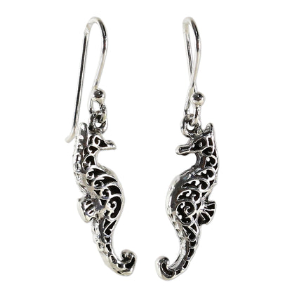 Seahorse Couple Sterling Silver Dangle Earrings Seahorse Shape from Thailand
