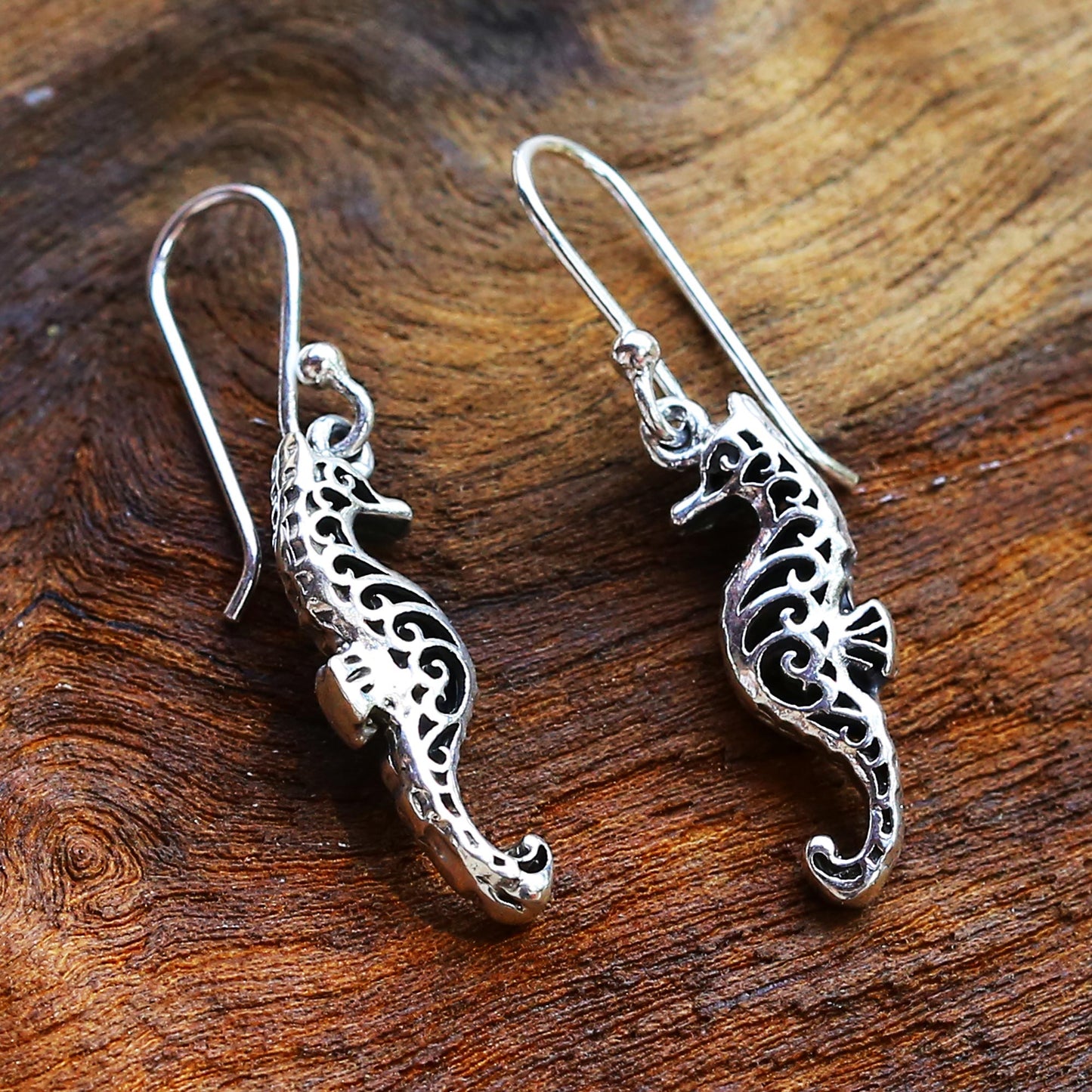 Seahorse Couple Sterling Silver Dangle Earrings Seahorse Shape from Thailand