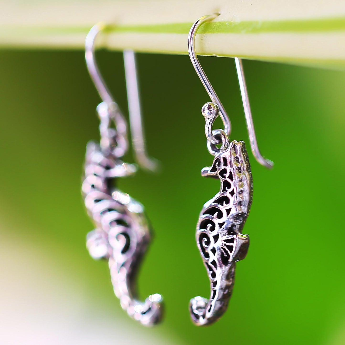 Seahorse Couple Sterling Silver Dangle Earrings Seahorse Shape from Thailand