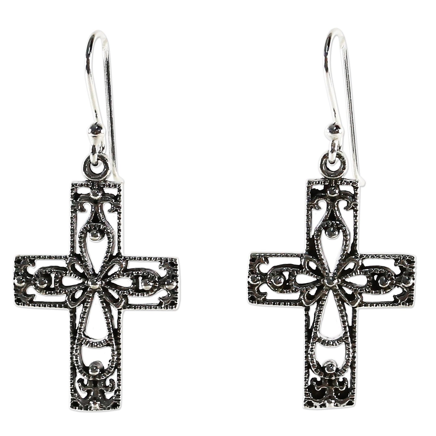 Thai Crosses Sterling Silver Dangle Earrings Cross Shape from Thailand