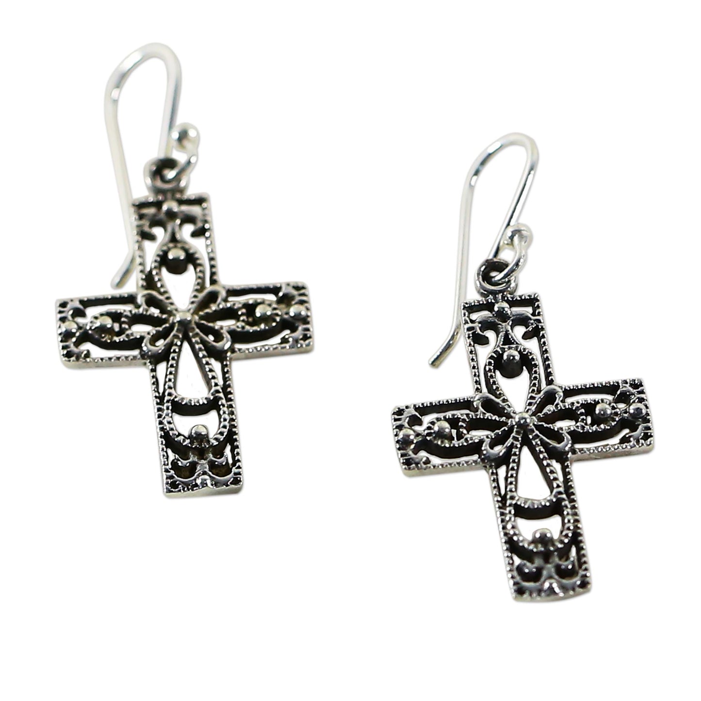 Thai Crosses Sterling Silver Dangle Earrings Cross Shape from Thailand