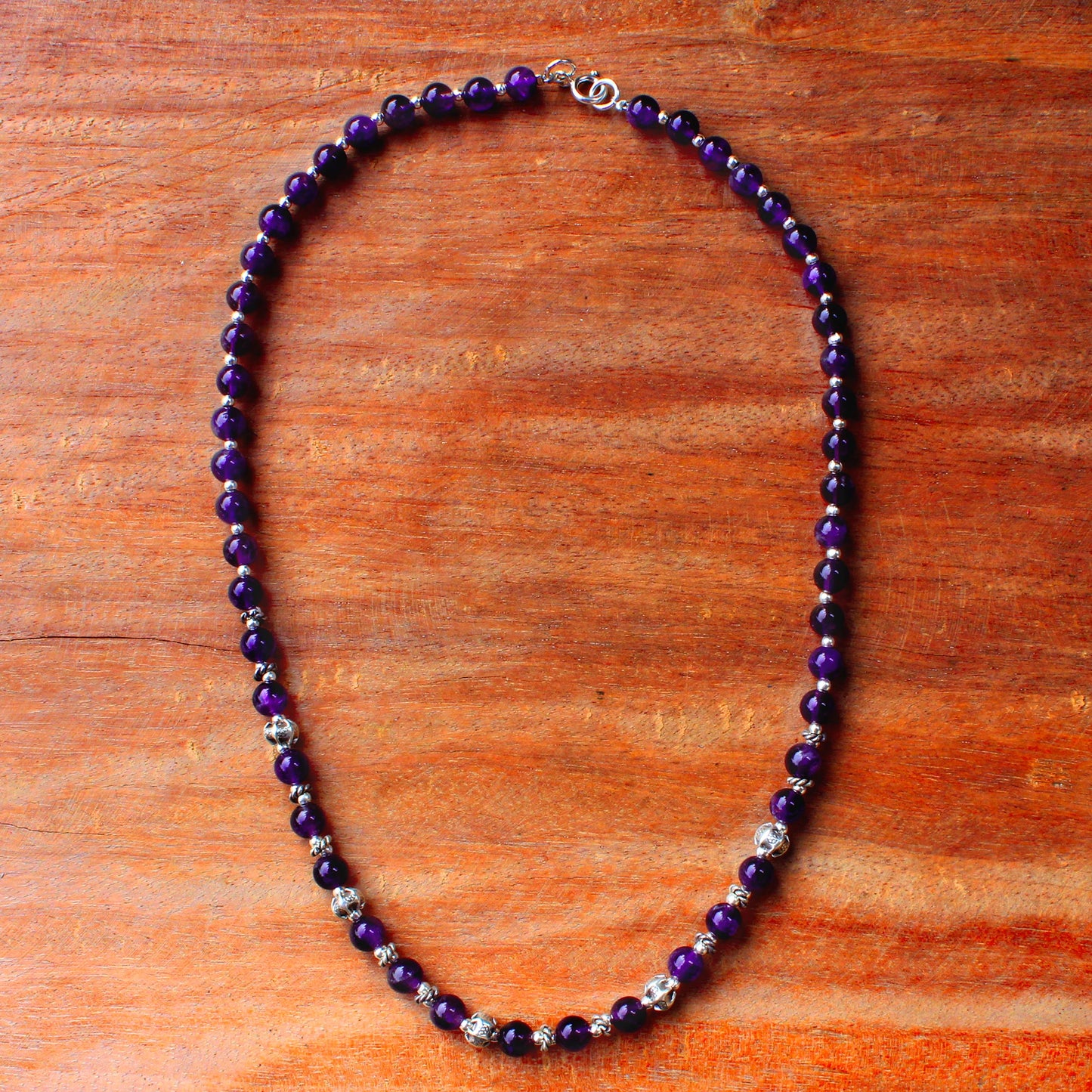 Simple Grace Amethyst and 950 Silver Beaded Necklace from Thailand