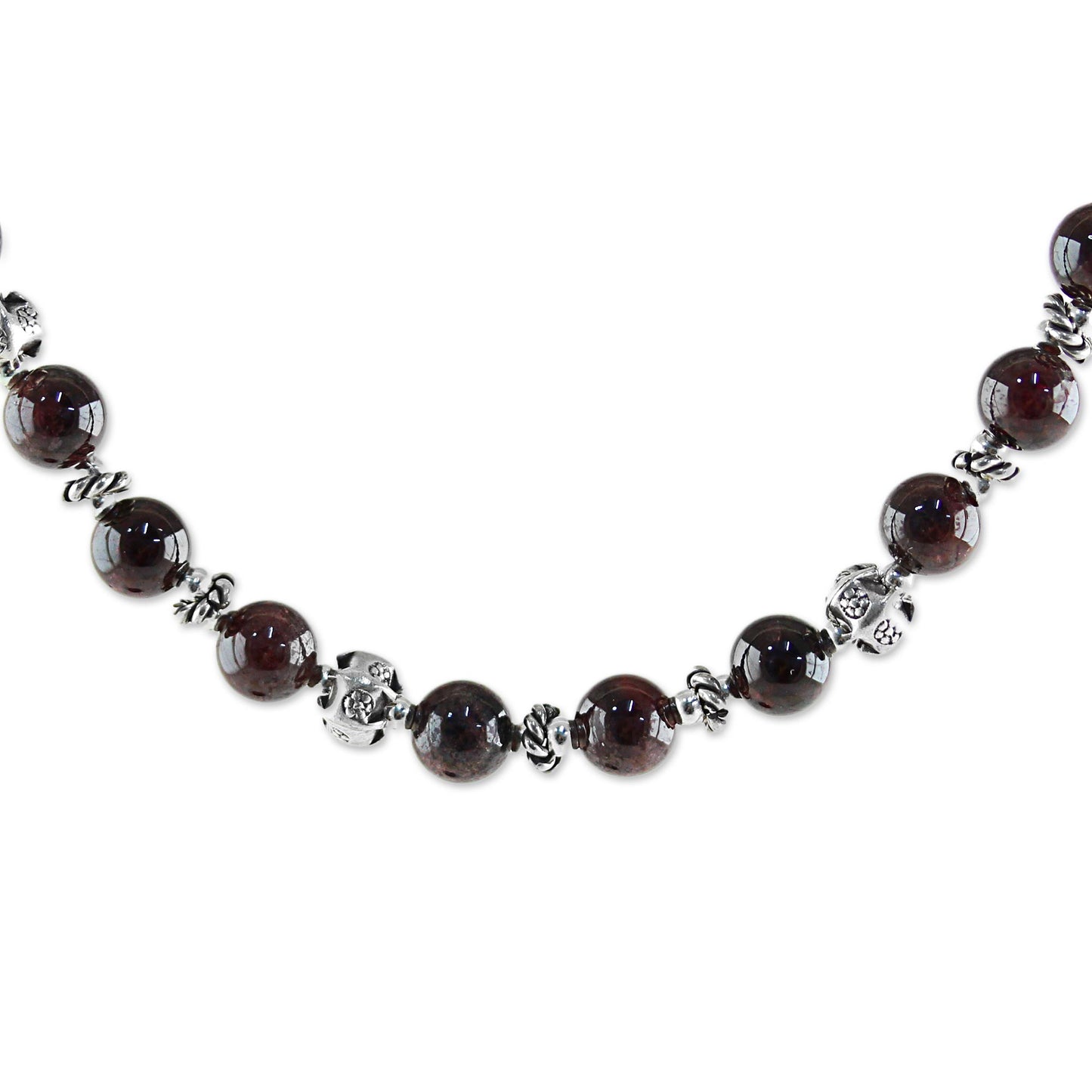 Simple Grace Garnet and 950 Silver Beaded Necklace from Thailand