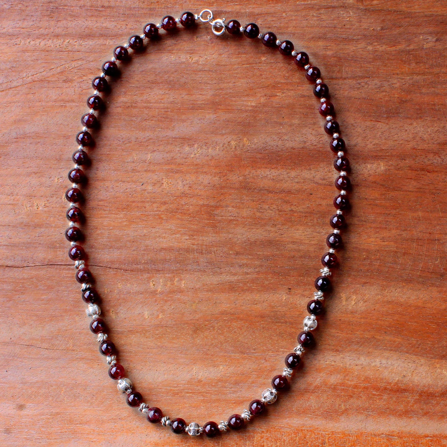 Simple Grace Garnet and 950 Silver Beaded Necklace from Thailand