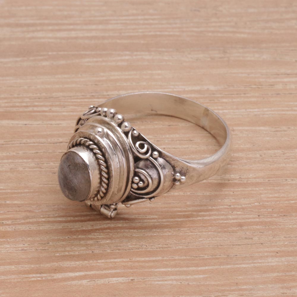Shimmering Shrine Labradorite and Sterling Silver Locket Ring from Bali
