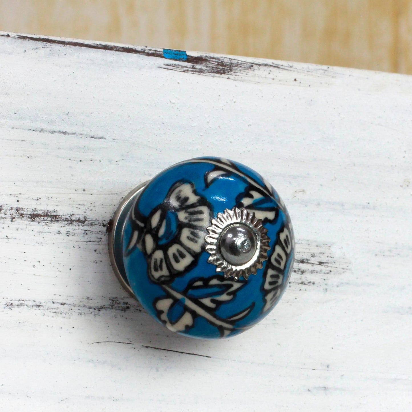 Charming Blue Flowers Ceramic Cabinet Knobs Floral Blue and White (Set of 6) India