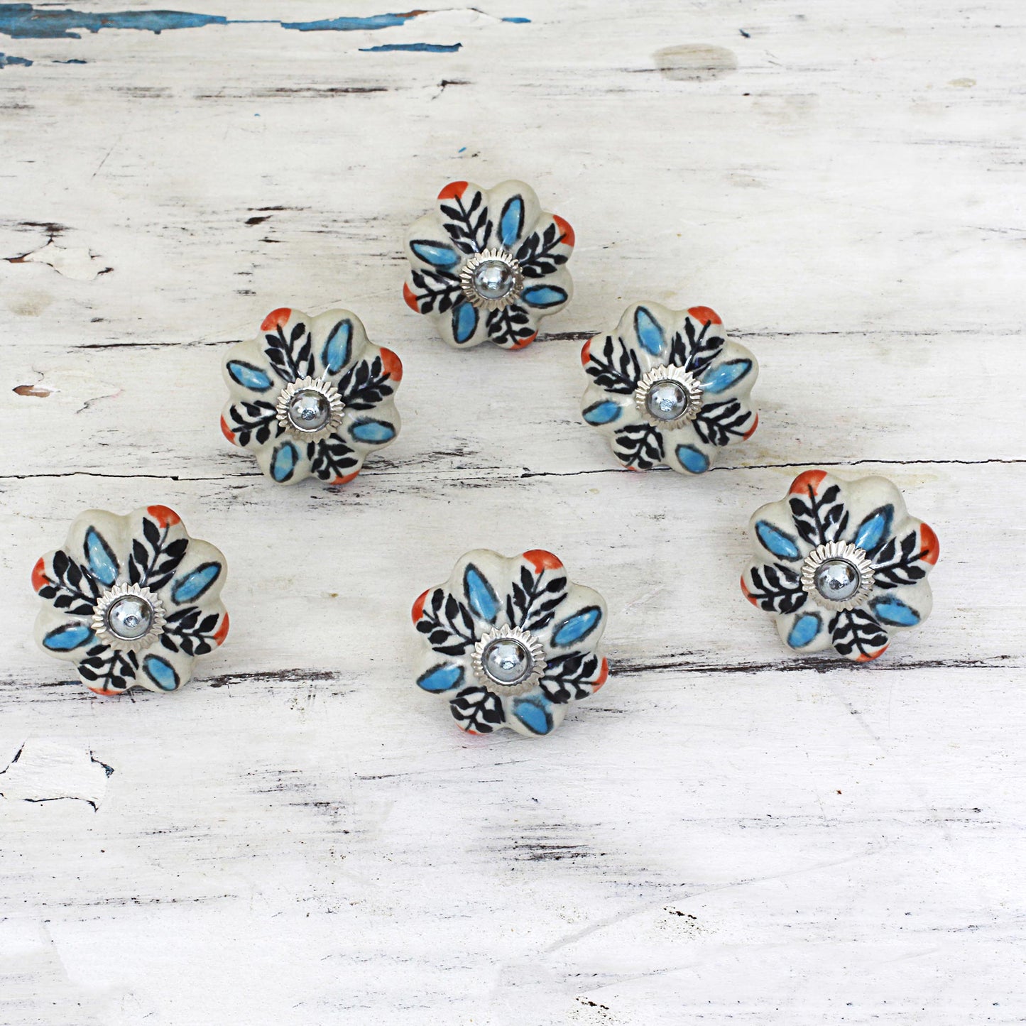 Multicolored Flower Harmony Hand Made Ceramic Cabinet Knobs Floral (Set of 6) India