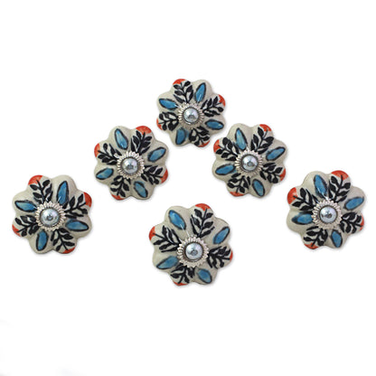 Multicolored Flower Harmony Hand Made Ceramic Cabinet Knobs Floral (Set of 6) India