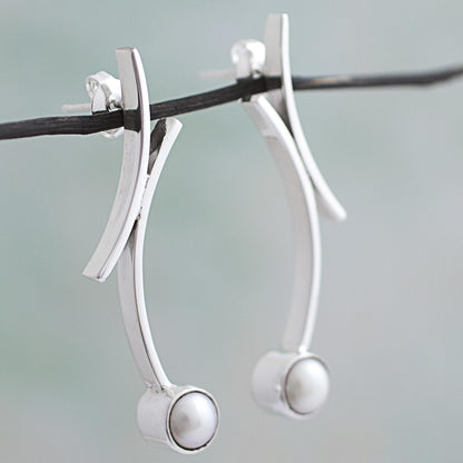 Curvy Beauty 950 Silver Cultured Pearl Drop Earrings from Mexico