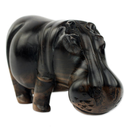 Majestic Hippo Hand Made Wood Hippopotamus Sculpture from Ghana