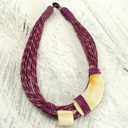 Sougri Violet Natural Horn and Bone Leather Hand Crafted Violet Necklace