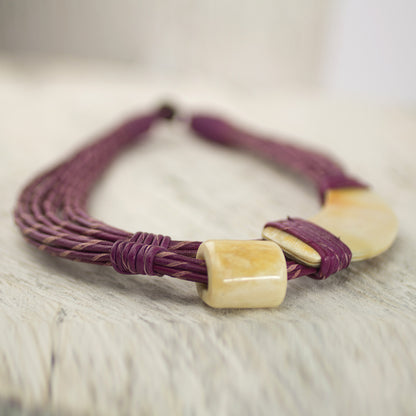 Sougri Violet Natural Horn and Bone Leather Hand Crafted Violet Necklace