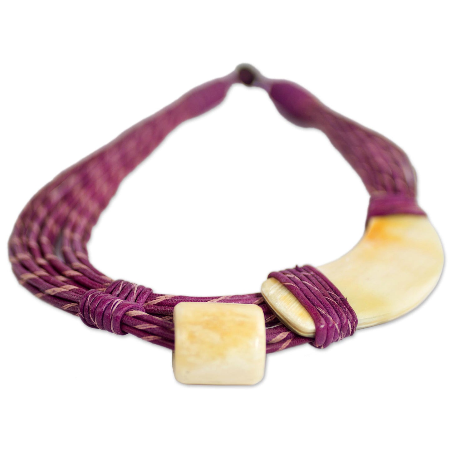 Sougri Violet Natural Horn and Bone Leather Hand Crafted Violet Necklace