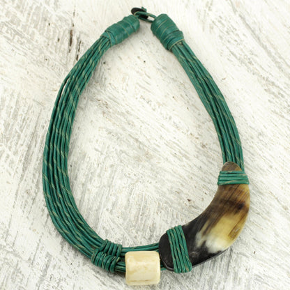 Sougri Green Horn and Bone Recycled Beads Necklace Fair Trade Jewelry