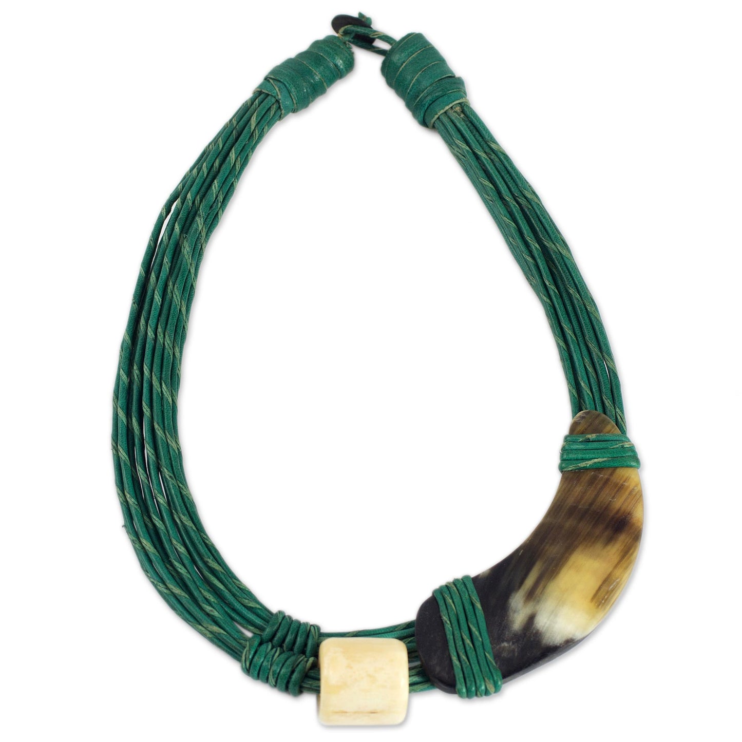 Sougri Green Horn and Bone Recycled Beads Necklace Fair Trade Jewelry