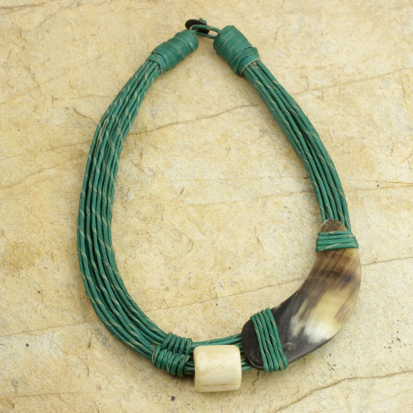 Sougri Green Horn and Bone Recycled Beads Necklace Fair Trade Jewelry