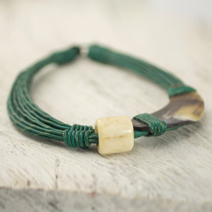 Sougri Green Horn and Bone Recycled Beads Necklace Fair Trade Jewelry