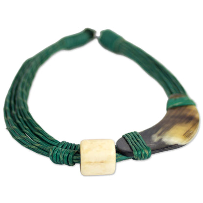 Sougri Green Horn and Bone Recycled Beads Necklace Fair Trade Jewelry