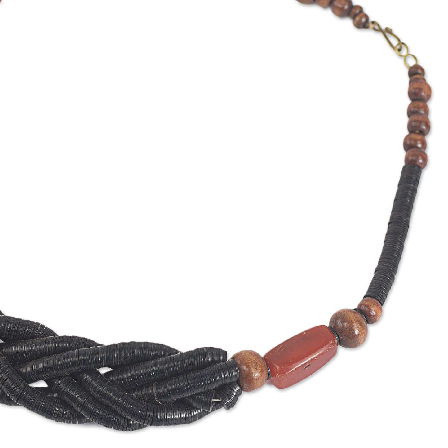 Sosongo in Black Handcrafted Black Braided Bead Necklace with Wood and Agate