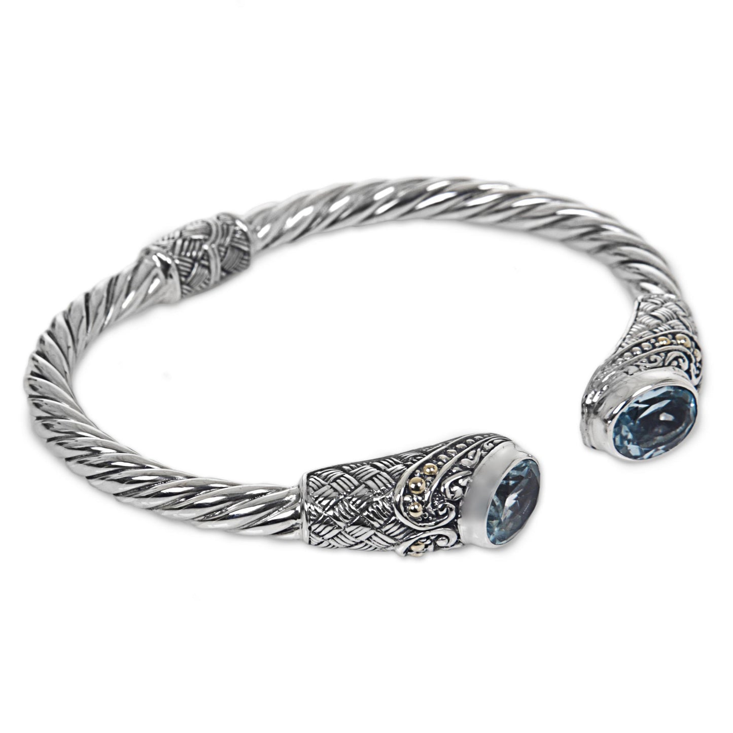 Sterling Rope Blue Topaz Sterling Silver Cuff Bracelet from Indonesia