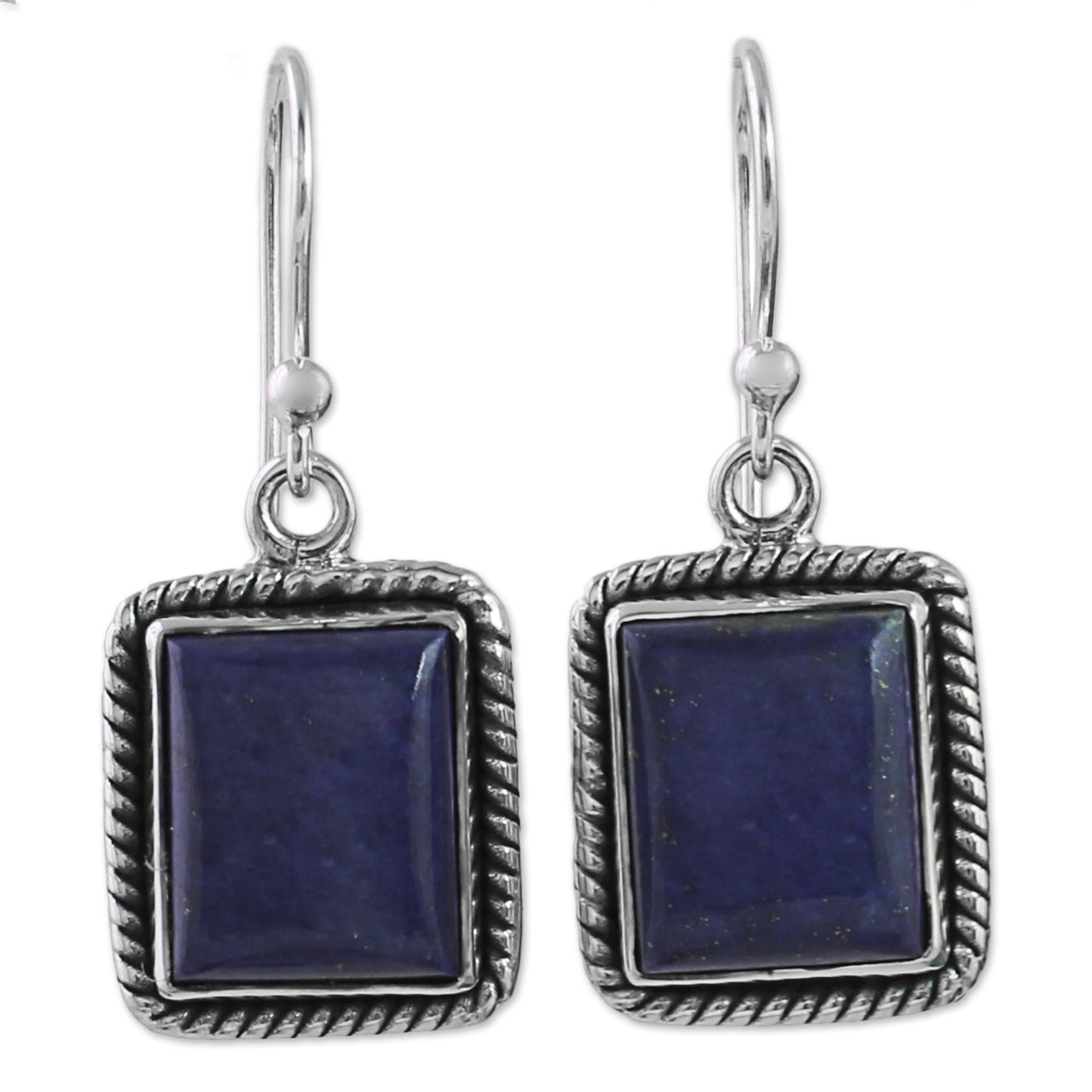 Blue Frame Lapis Lazuli Sterling Silver Rectangle Dangle Earrings