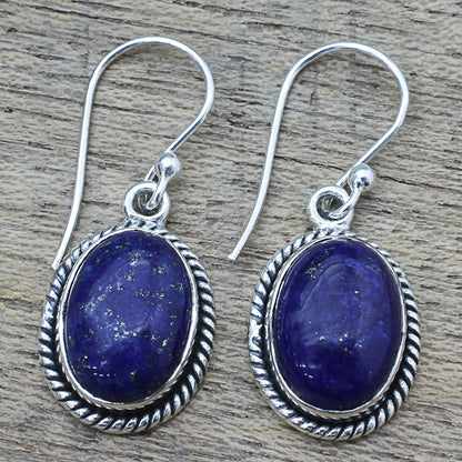 Deep Blue Grandeur Oval Lapis Lazuli and Sterling Silver Dangle Earrings