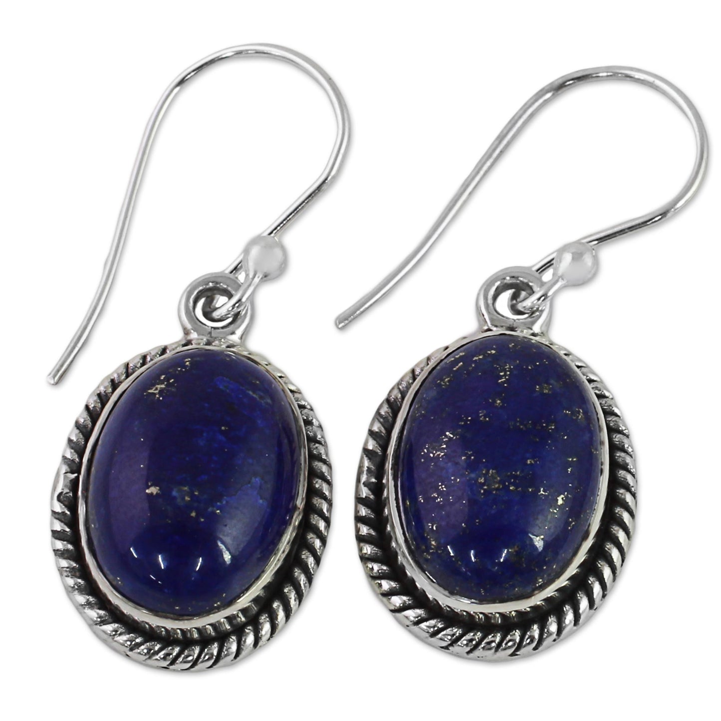 Deep Blue Grandeur Oval Lapis Lazuli and Sterling Silver Dangle Earrings