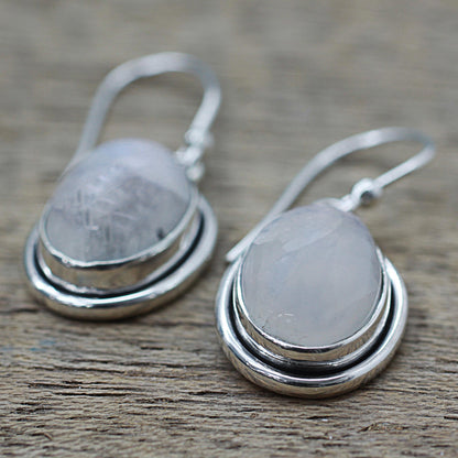 Lunar Goddess Moonstone Silver Dangle Earrings