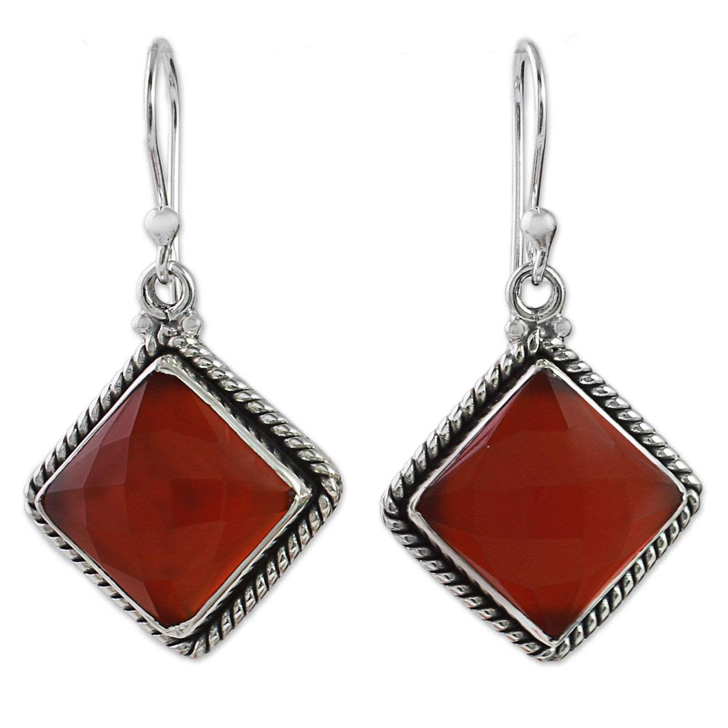 Fiery Kite Carnelian and Sterling Silver Diamond-Shaped Dangle Earrings