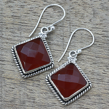 Fiery Kite Carnelian and Sterling Silver Diamond-Shaped Dangle Earrings