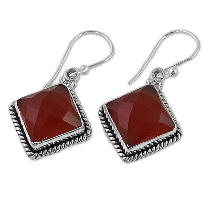 Fiery Kite Carnelian and Sterling Silver Diamond-Shaped Dangle Earrings