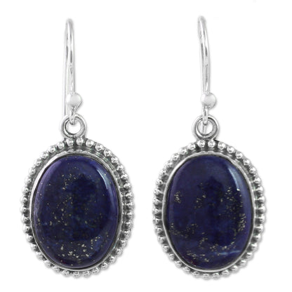 Blue Royalty Lapis Lazuli Dangle Earrings with Gold Colored Flecks