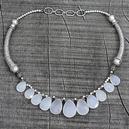 White Petals White Chalcedony and Sterling Silver Choker Necklace