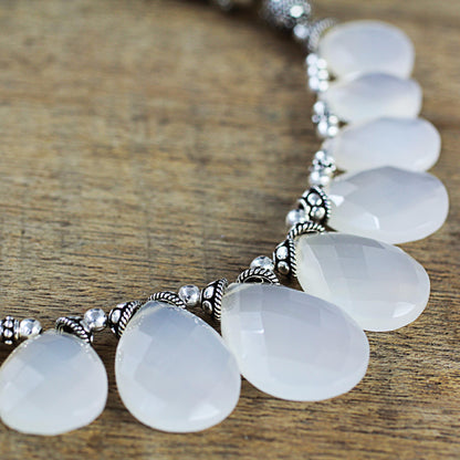 White Petals White Chalcedony and Sterling Silver Choker Necklace