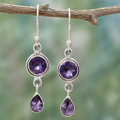 Lilac Droplets Faceted Amethyst and Sterling Silver Dangle Earrings