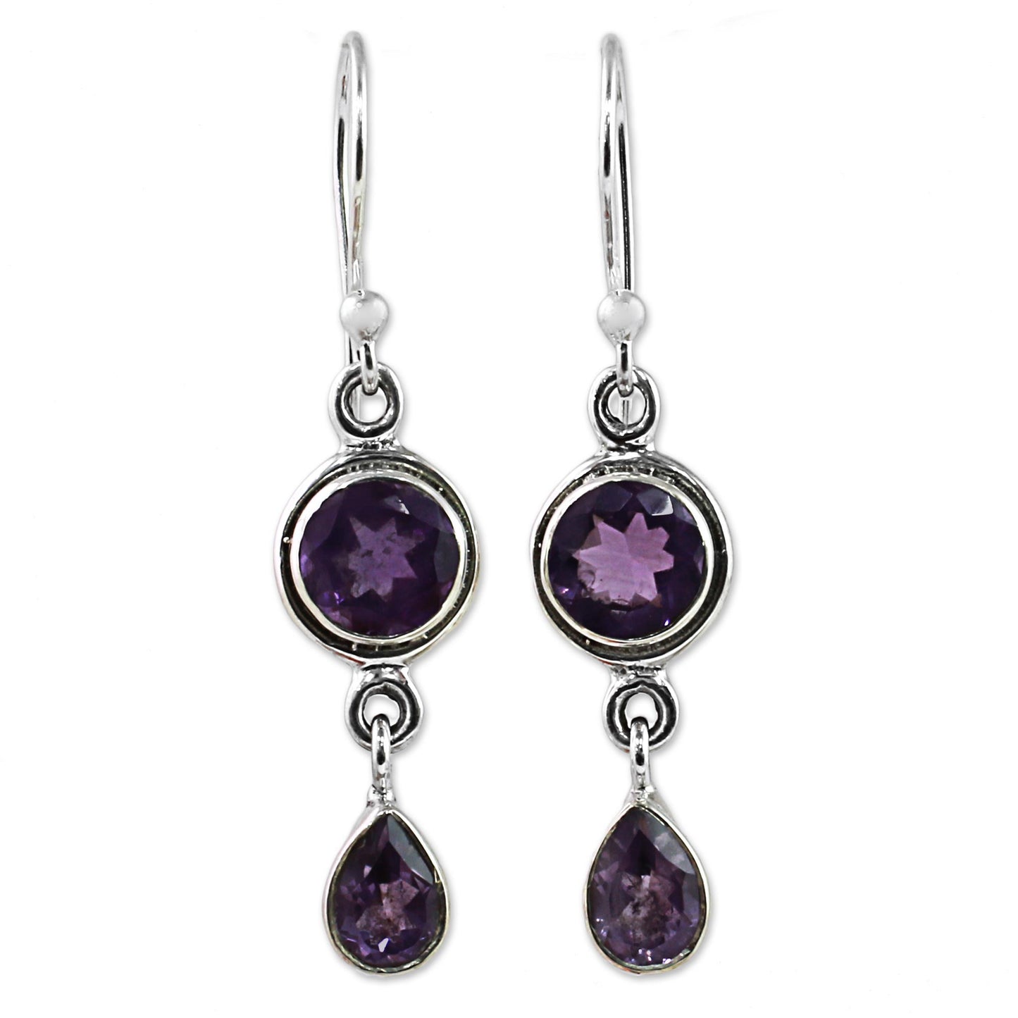 Lilac Droplets Faceted Amethyst and Sterling Silver Dangle Earrings