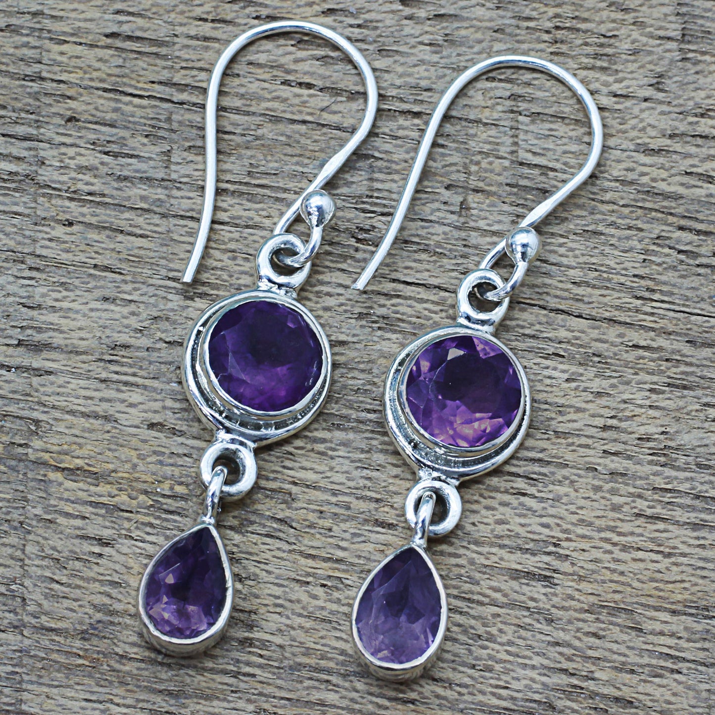 Lilac Droplets Faceted Amethyst and Sterling Silver Dangle Earrings