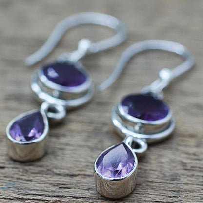 Lilac Droplets Faceted Amethyst and Sterling Silver Dangle Earrings