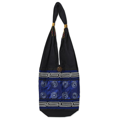 Summer Indigo Cotton Silk Blend Shoulder Bag Indigo Black Thailand