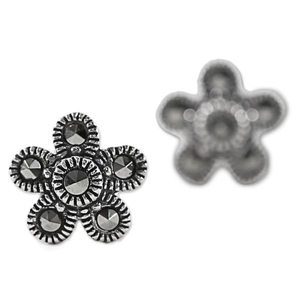 Pretty Blossoms Sterling Silver and Marcasite Flower Stud Earrings