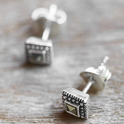 Gorgeous Love Sterling Silver and Marcasite Square Stud Earrings