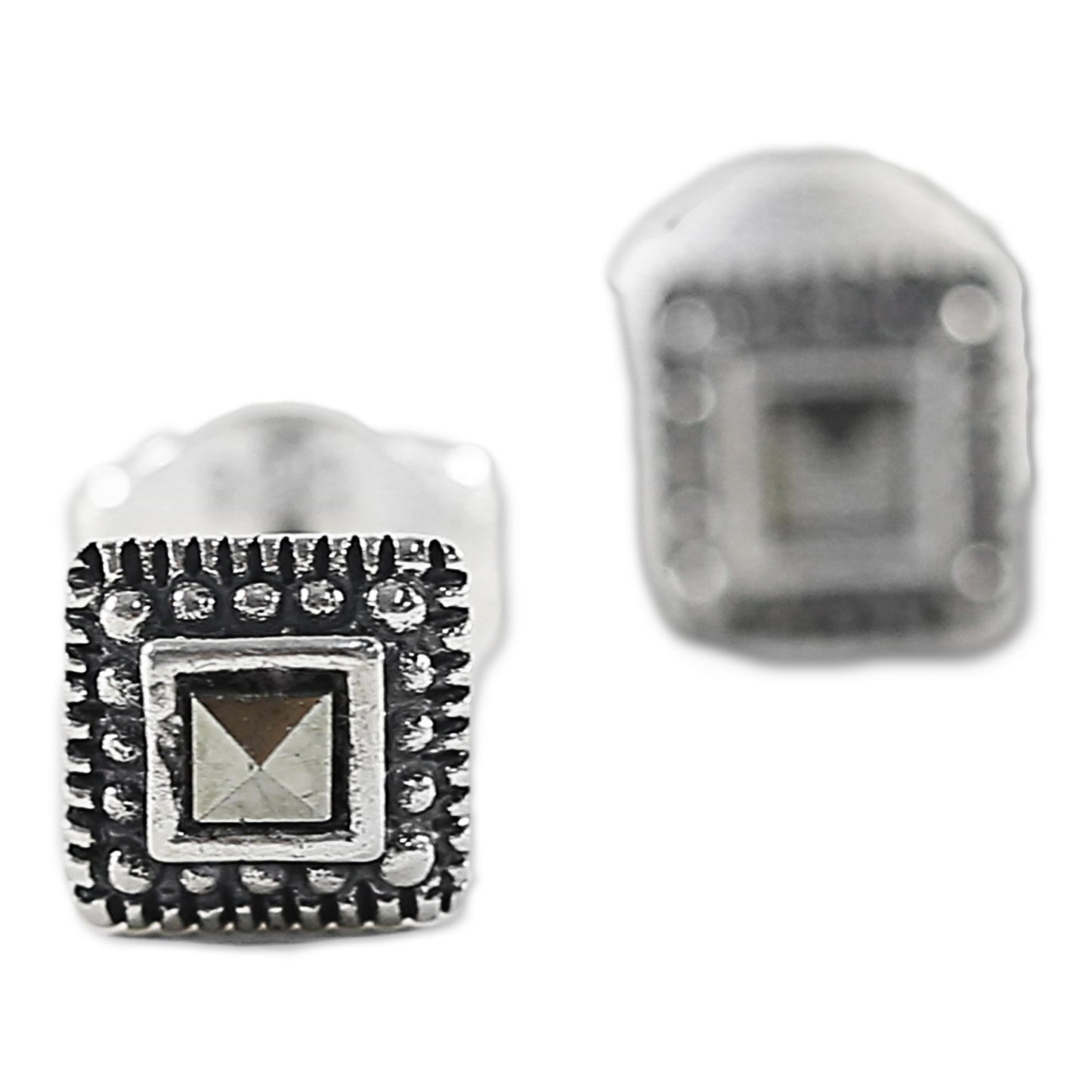 Gorgeous Love Sterling Silver and Marcasite Square Stud Earrings