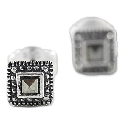 Gorgeous Love Sterling Silver and Marcasite Square Stud Earrings