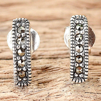 Sparkling Charm Sterling Silver and Marcasite Drop Earrings from Thailand