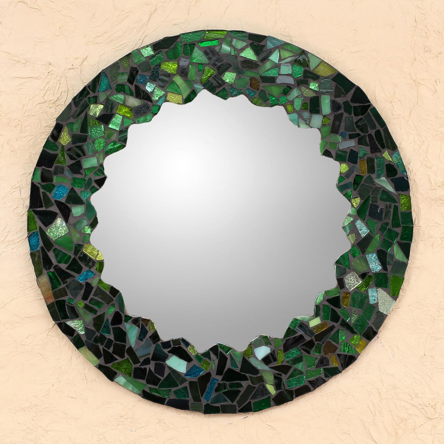 Mosaic in Emerald Hand Made Green Glass Mosaic Wall Mirror from Mexico