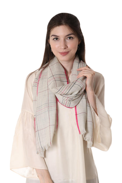 Off-White Sophistication Wool Patterned Shawl in Off-White from India