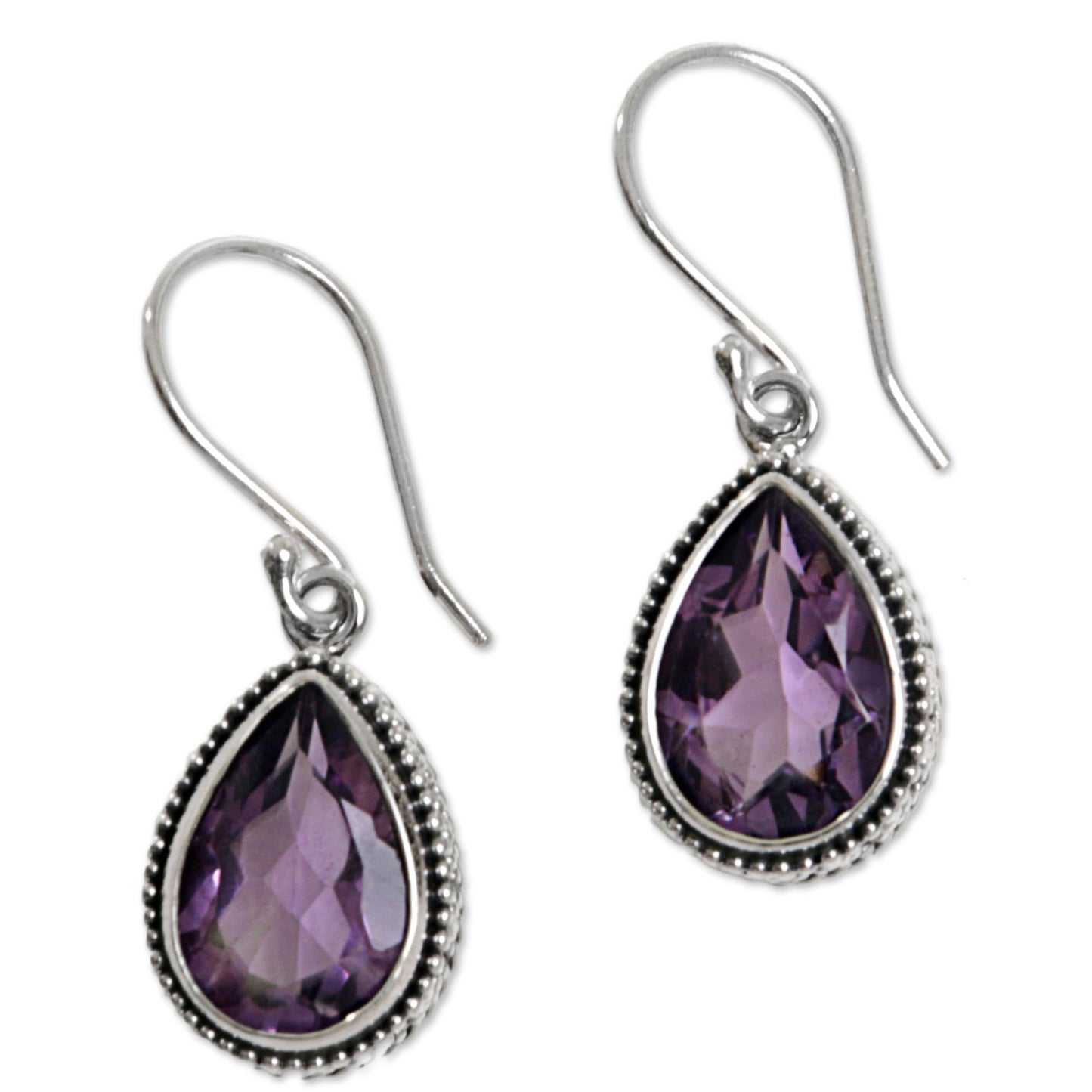 Sparkling Dew Amethyst & Silver Dangle Earrings