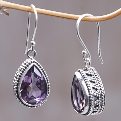 Sparkling Dew Amethyst & Silver Dangle Earrings