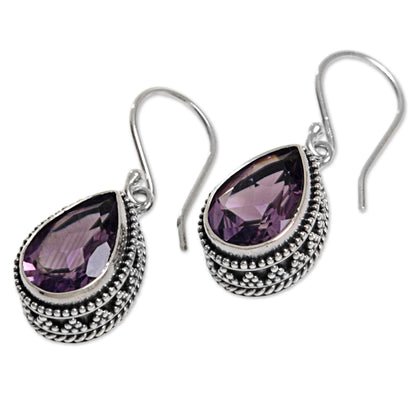 Sparkling Dew Amethyst & Silver Dangle Earrings